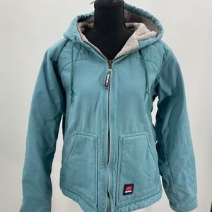 Berne Ladies‎ Teal Blue Sherpa Lined Hooded Work Jacket  Chore Coat Size L 14-16